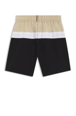 Kids' swim shorts with color-blocking, Black