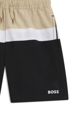 Kids' swim shorts with color-blocking, Black