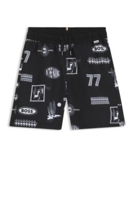 Kids' swim trunks with creative artwork, Black