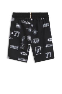 Ba&ntilde;ador tipo shorts para ni&ntilde;os con ilustraci&oacute;n original, Negro