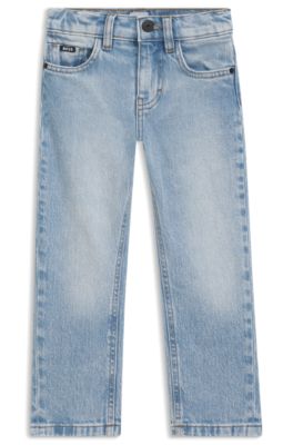 Kids' regular-fit jeans in blue stretch denim, Patterned