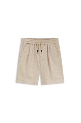 Kids' linen-blend shorts with a drawstring waist, Beige