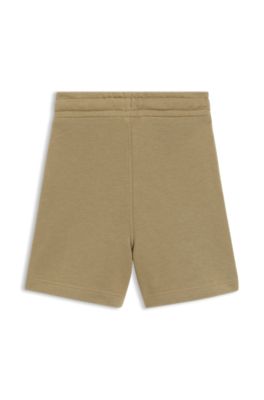 Shorts para ni&ntilde;os de forro polar con etiqueta con logo, Marr&oacute;n