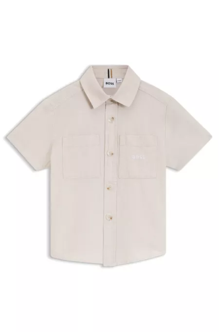 Kids' linen-cotton shirt with embroidered logo