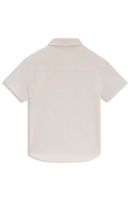 Kids' linen-cotton shirt with embroidered logo, White