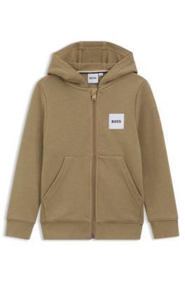 Kids' zip-up hoodie with logo label, Brown