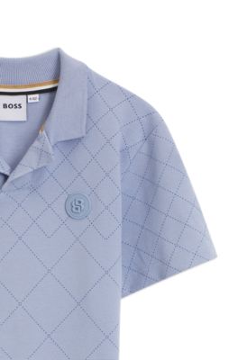 Kids' polo shirt in stretch cotton with a quilted effect, Blue