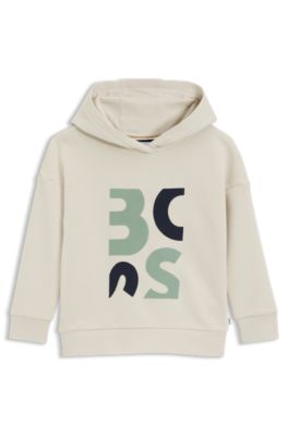 Kids' fleece hoodie with logo graphic, Light Beige