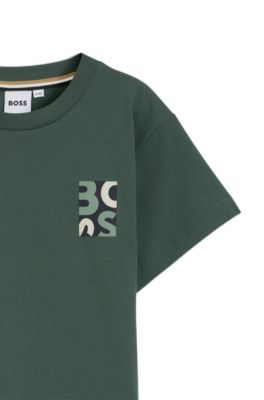 Kids' loose-fit cotton T-shirt with logo artwork, Green
