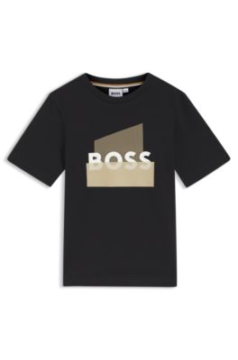 Kids' cotton T-shirt with logo graphic, Black