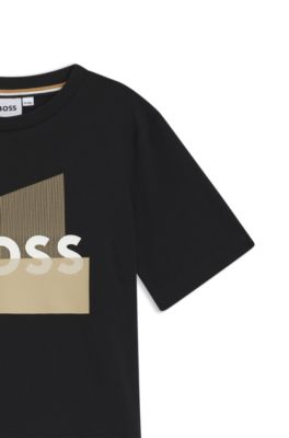 Kids' cotton T-shirt with logo graphic, Black