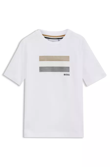 Kids' cotton T-shirt with signature-stripe logo artwork