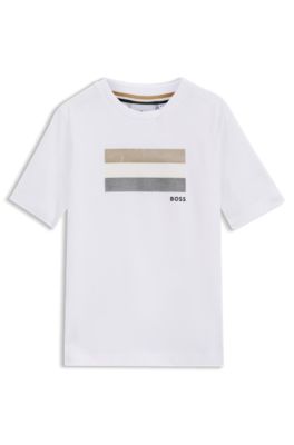 Camiseta de algod&oacute;n para ni&ntilde;os a rayas con logo de dise&ntilde;o, Blanco