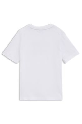 Camiseta de algod&oacute;n para ni&ntilde;os a rayas con logo de dise&ntilde;o, Blanco