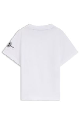 Kids' loose-fit cotton T-shirt with printed badges, White