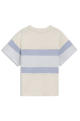 Kids' loose-fit T-shirt with color-block stripes, Light Beige