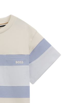 Kids' loose-fit T-shirt with color-block stripes, Light Beige