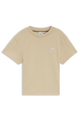 Kids' loose-fit cotton T-shirt with logo artwork, Beige