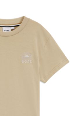 Kids' loose-fit cotton T-shirt with logo artwork, Beige