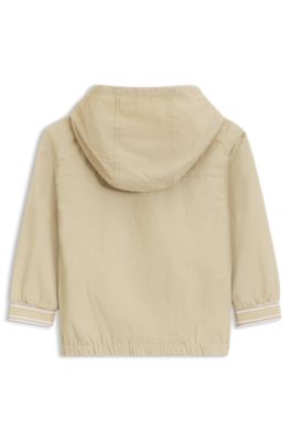 Kids' hooded jacket with striped cuffs, Beige