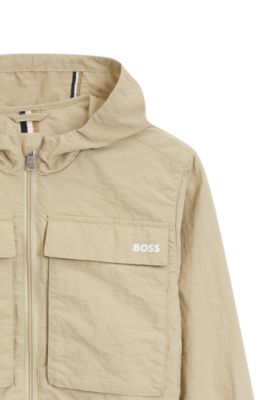 Kids' hooded jacket with striped cuffs, Beige