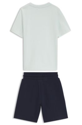 Kids' T-shirt and shorts set with logo details, Light Green