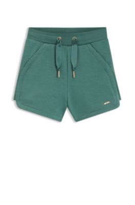 Kids' cotton-blend shorts with logo plaque, Dark Green