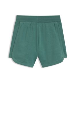 Kids' cotton-blend shorts with logo plaque, Dark Green
