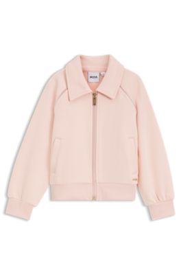 Kids' stretch piqu&eacute; cardigan with logo plaque, light pink