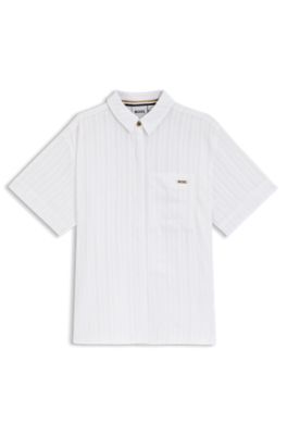 Blusa de manga corta para ni&ntilde;os en sirsaca a rayas, Blanco