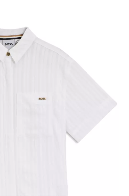 Kids' short-sleeve blouse in striped seersucker