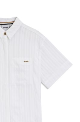 Blusa de manga corta para ni&ntilde;os en sirsaca a rayas, Blanco