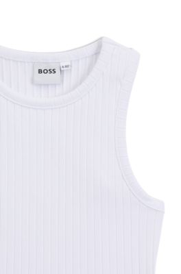 Camiseta de tirantes para ni&ntilde;os en algod&oacute;n el&aacute;stico de canal&eacute;, Blanco