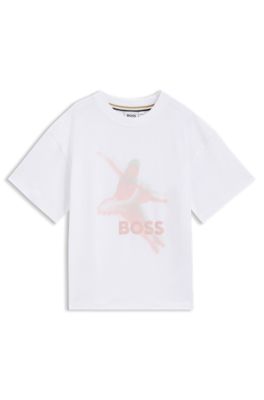 Camiseta para ni&ntilde;as en algod&oacute;n el&aacute;stico con gr&aacute;fico de bailarina difuminado, Blanco