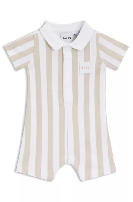 Baby romper in striped cotton with polo collar