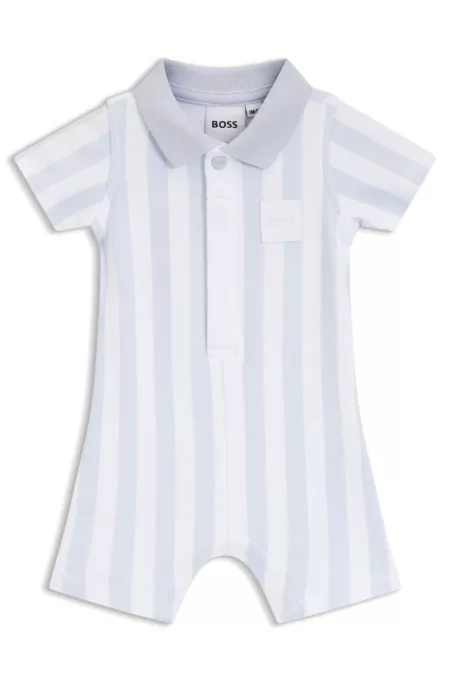 Baby romper in striped cotton with polo collar
