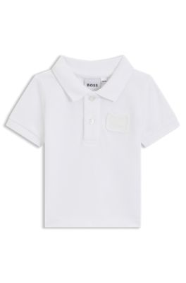 Polo para beb&eacute;s en algod&oacute;n el&aacute;stico con insignia de panda rojo, Blanco