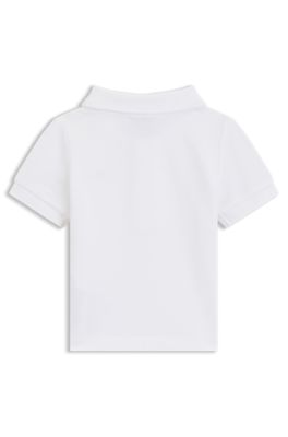 Polo para beb&eacute;s en algod&oacute;n el&aacute;stico con insignia de panda rojo, Blanco