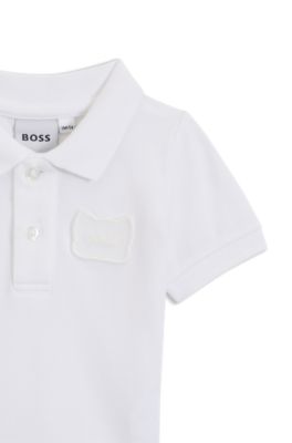 Polo para beb&eacute;s en algod&oacute;n el&aacute;stico con insignia de panda rojo, Blanco