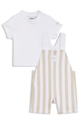 Gift-boxed overalls and T-shirt set for babies, Beige