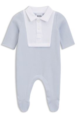 Pijama para beb&eacute;s en tejido de rejilla de algod&oacute;n, Celeste