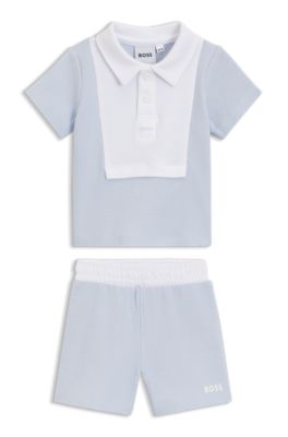 Conjunto de shorts y polo para beb&eacute;s en caja de regalo, Celeste
