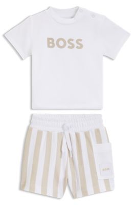 Gift-boxed T-shirt and shorts set for babies, Beige