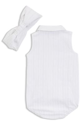 Bodi para beb&eacute; en tejido de sirsaca con diadema a juego, Blanco