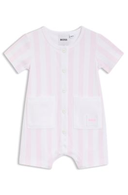 Baby romper in striped interlock cotton, light pink