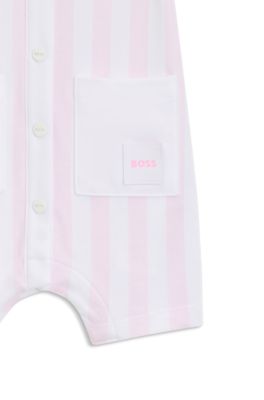 Mono corto para beb&eacute; en algod&oacute;n interlock a rayas, Rosa claro