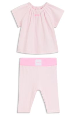 Baby T-shirt and leggings set in stretch cotton, light pink