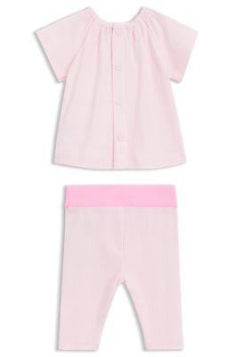 Baby T-shirt and leggings set in stretch cotton, light pink