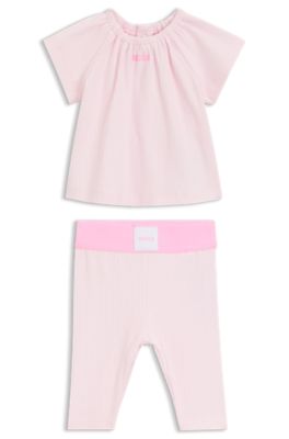 Baby T-shirt and leggings set in stretch cotton, light pink