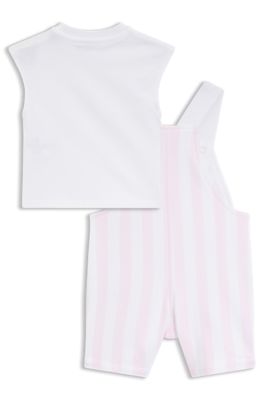 Gift-boxed cotton overalls and T-shirt set for babies, light pink